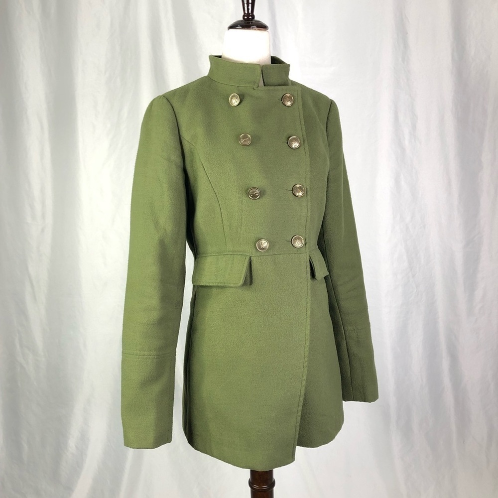 Tommy Girl olive green military style double breasted peacoat coat S